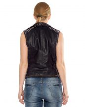 Womens Stylish Studded Leather Moto Vest