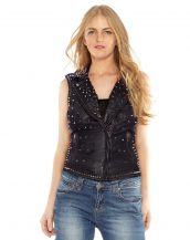 Womens Stylish Studded Leather Moto Vest