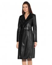 Leather Trench Coat with Wide Lapels