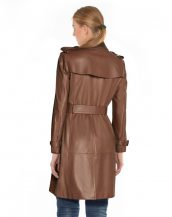 Womens Brown Leather Trench Coat
