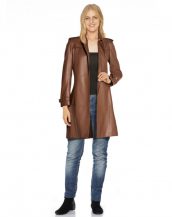 Womens Brown Leather Trench Coat