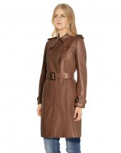 Womens Brown Leather Trench Coat