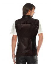 Mens Brown Leather Moto Vest with Asymmetrical Zip Fastening