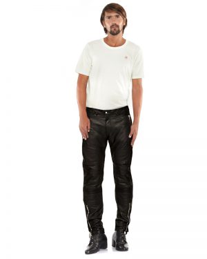 Mens Trendy Lambskin Leather Biker Trousers