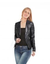 Black Leather jacket with slant zip closure