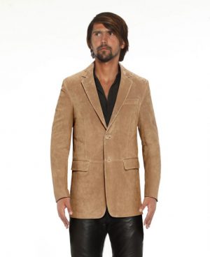 Classic Double Buttoned Leather Blazer for Men
