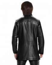 Mens Leather Coat with Button and Eyelet Fastening