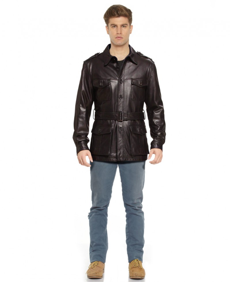 Military Style Leather Trench Coat for Men - LeatherRight