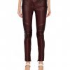 Women Motorcycle Leather Pants with Ribbed Detail