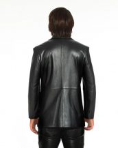 Mens Single Buttoned Classic Black Leather Blazer