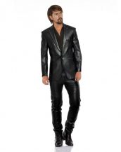 Mens Single Buttoned Classic Black Leather Blazer