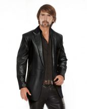 Mens Single Buttoned Classic Black Leather Blazer