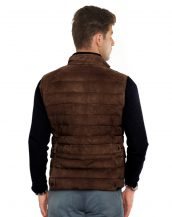 Mens Brown Quilted Suede Motorcycle Vest with Buckled Collar