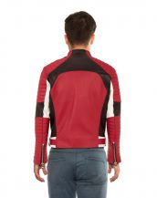 Color Block Red Leather Biker Jacket