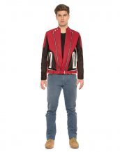 Color Block Red Leather Biker Jacket