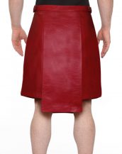 Mens Studded Red Leather Kilt with Side Buckle Tabs