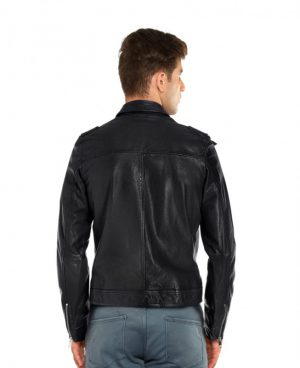 Mens Shirt Style Lambskin Leather Jackets with Shoulder Epaulettes