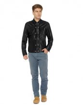 Mens Shirt Style Lambskin Leather Jackets with Shoulder Epaulettes