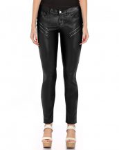 Women Skinny Black Leather Pant with Zip Detailing