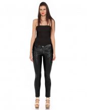 Women Skinny Black Leather Pant with Zip Detailing