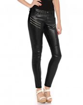 Women Skinny Black Leather Pant with Zip Detailing