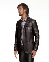 Mens Stylish Leather Blazer with Patch Pockets