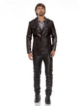 Mens Stylish Leather Blazer with Patch Pockets
