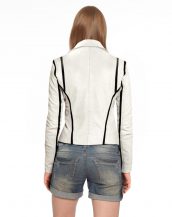 Ivory Moto Jacket with Black Stripes Detailing