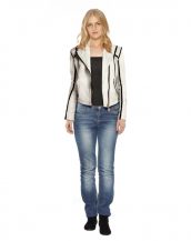 Ivory Moto Jacket with Black Stripes Detailing