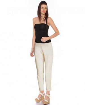 Womens Straight Fit Leather Pant with Pocket Detail