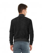 Mens Suede Bomber Jacket with High Collar