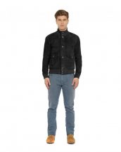 Mens Suede Bomber Jacket with High Collar