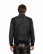 Suede Bomber Jacket with Button Placket