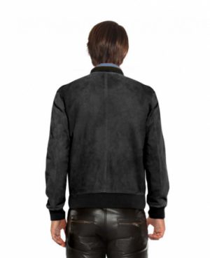 Suede Bomber Jacket with Button Placket