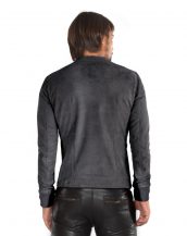 Mens Grey Suede Jacket with Band Collar