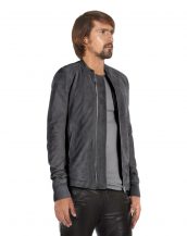 Mens Grey Suede Jacket with Band Collar