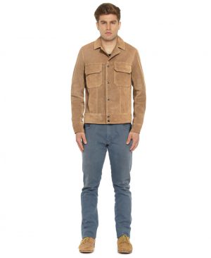 Mens Suede Casual Jacket with Notch Lapel Collar