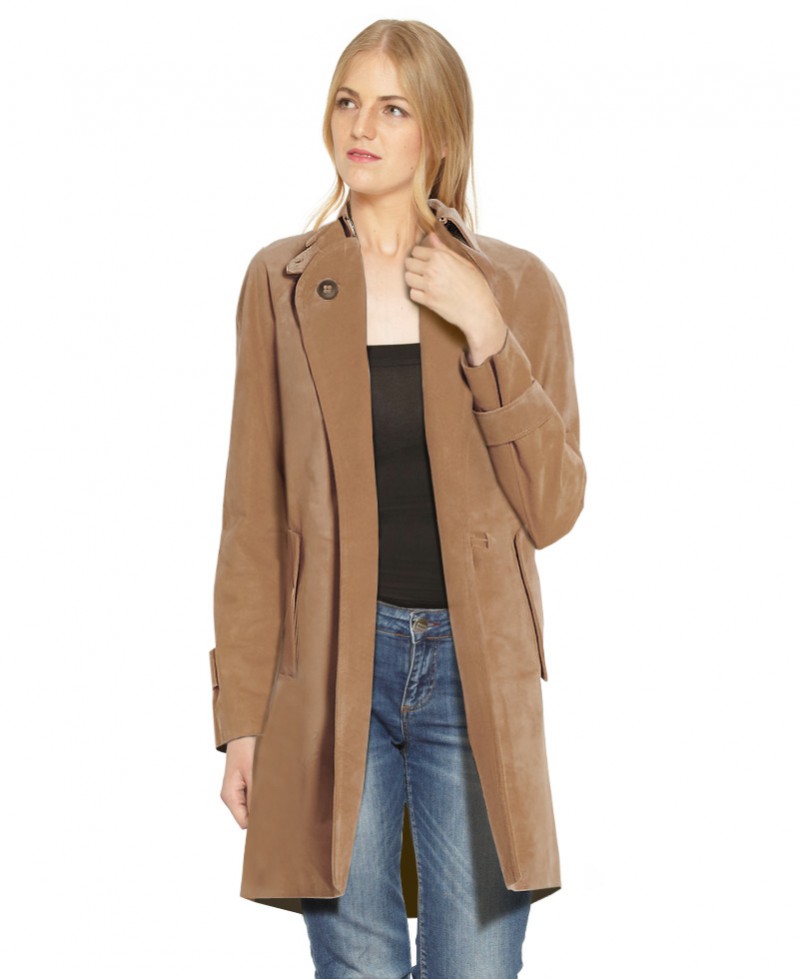 Suede Trench Coat with Cuff Tabs 1