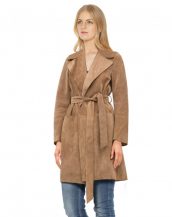 Suede Trench Coat with Adjustable Waist Belt