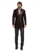 Mens Leather Blazer with Flap Detailing