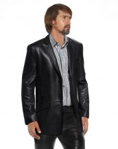 Mens Leather Blazer with Welt Flap Pockets