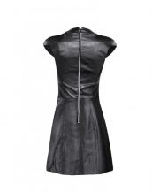 Funnel Neck Black Leather Halloween Dress