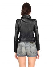 Womens Black Ribbed Leather Jacket