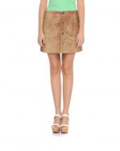 Womens Sultry Suede Mini Skirt with Buttoned Placket