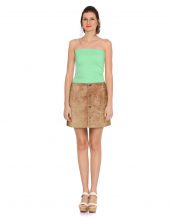 Womens Sultry Suede Mini Skirt with Buttoned Placket