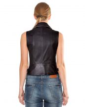 Womens Black Leather Vest with Notch Collar