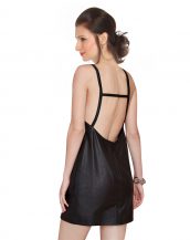 Womens V Neck Leather Dress in Camisole Style