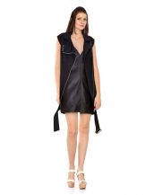 Womens V Neck Leather Dress in Camisole Style