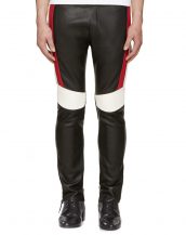 Mens Stylish Black Leather Pants with Colorblock Ribbed Panels