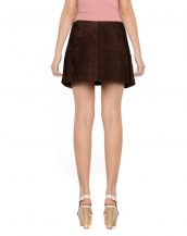 Dark Brown Suede Party Skirt with Front Drawstring Closure